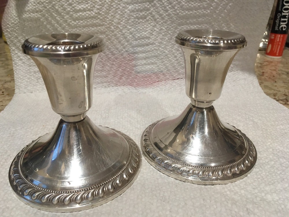 Mayflower Pair Rope Pattern Sterling Silver Weighted Candlesticks