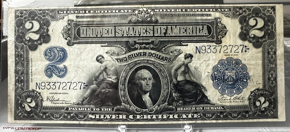 1899 $2 Silver Certificate Mini Porthole Large Blue Seal Two Dollar Note NICE