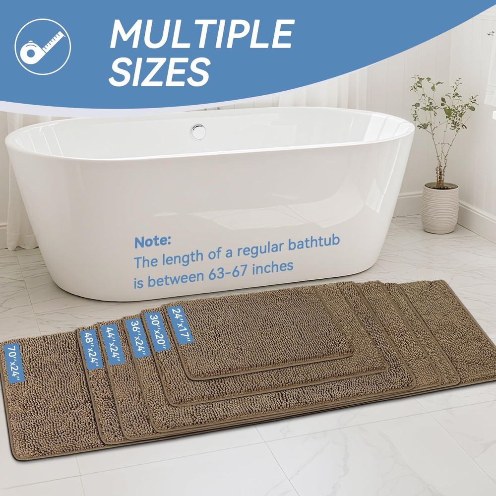 Bcoimo Chenille Bath Mat 24x17 Non-Slip Machine Washable