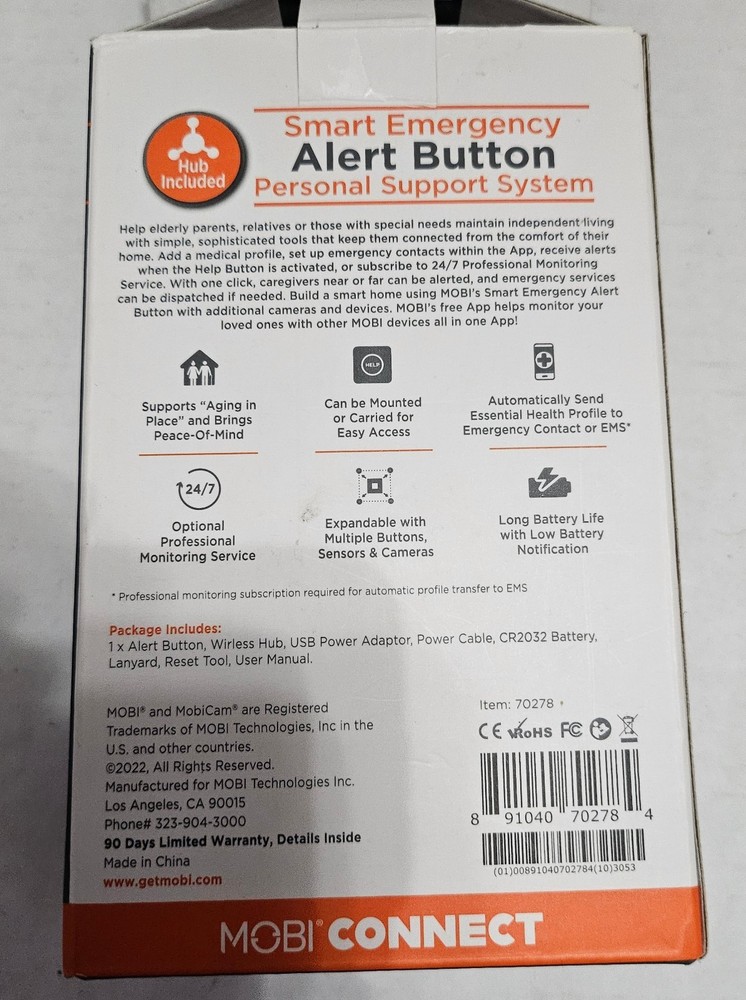 MOBI Smart Emergency Alert Button Personal Support System 70278 New