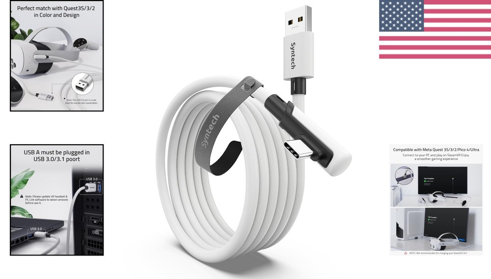Flexible 10 FT USB 3.0 Link Cable for Meta Quest 3/2 - Ultimate VR Experience