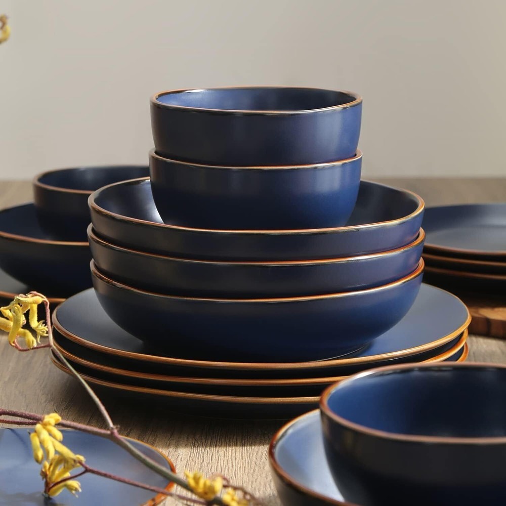 Dinner Service Set 16-Piece Dinnerware Set Stoneware Tableware Dinner Set, Blue