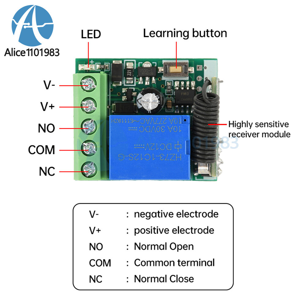 433Mhz Universal Wireless Remote Control Switch DC 12V Receiver Transmitter Set