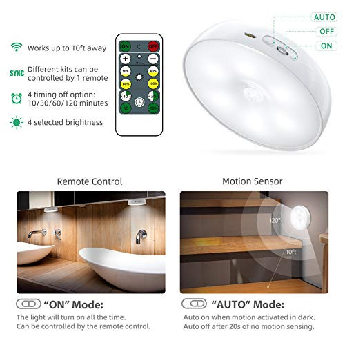 LED Closet Lights Wireless Motion Sensor Puck Light with Remote Control,USB