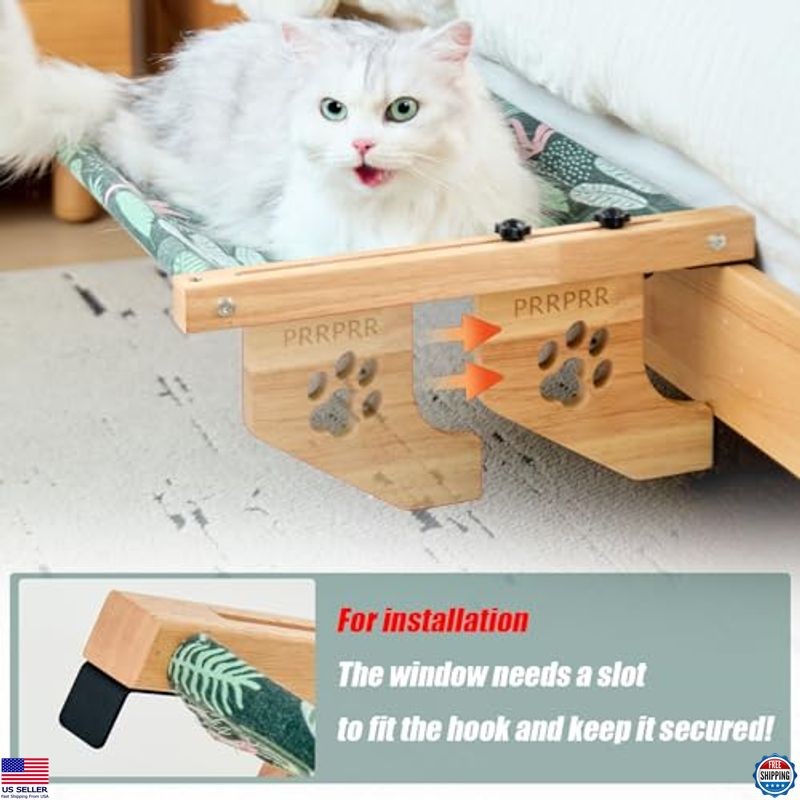 Sturdy Cat Sill Window Perch Hammock with Cooling Mat - Adjustable Cat Shelf Bed
