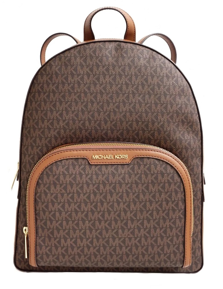 MICHAEL KORS JAYCEE MEDIUM ZIP POCKET BACKPACK BAG LOGO Brown