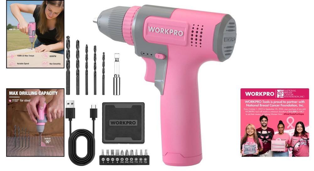 Versatile and Chic 8V Pink Cordless Drill with USB-C Charging & Variable Speed