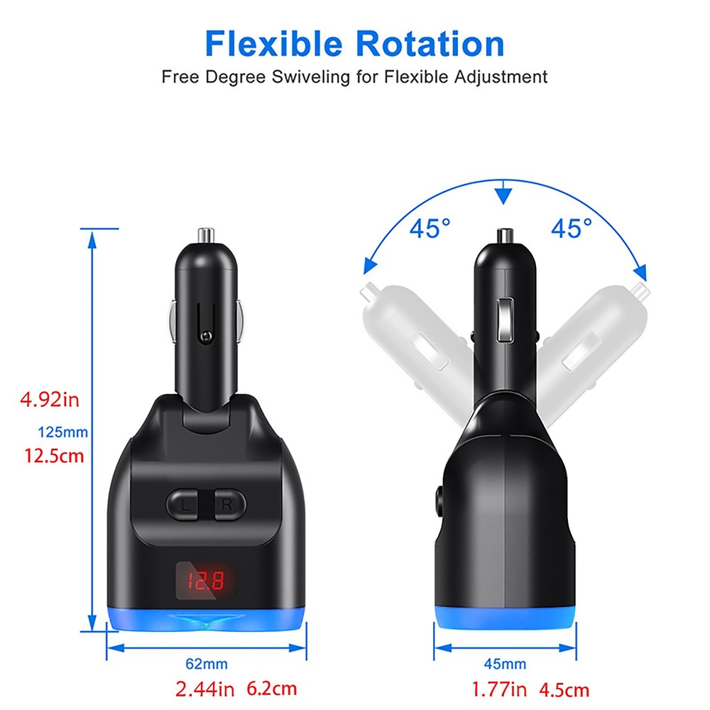 Dual USB Charger Power Adapter Car LCD Cigarette Lighter Socket Splitter Black