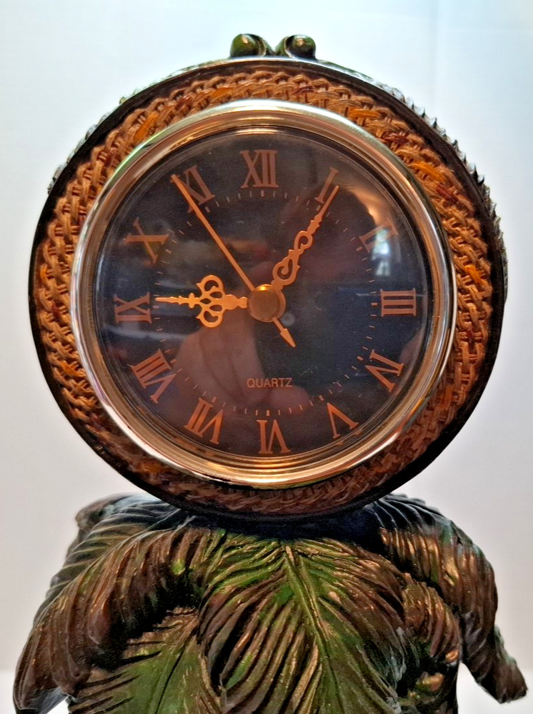 Zebra clock resin sculptured under palm trees 15"Ht. Functioning Clock