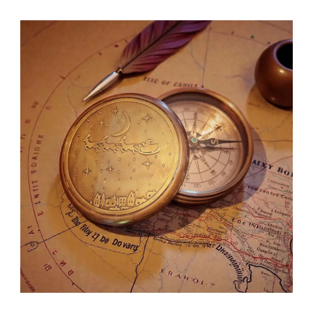 Santa Engraved Brass Compass | Personalized Christmas Gift