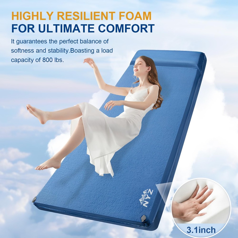 Self Inflating Sleeping Pad for Camping 3.1" Ultra-Thick Memory Foam Camping ...