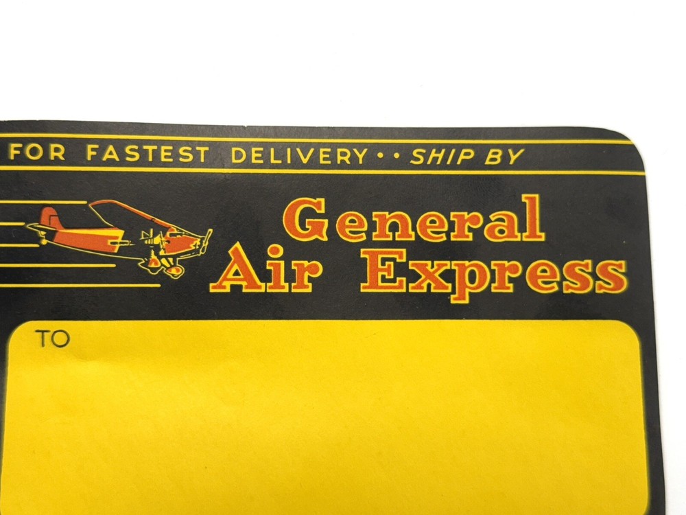 1930s General Air Express Colorful Package Label with Plane