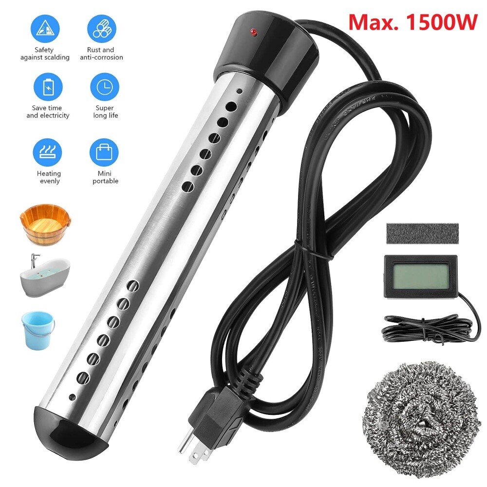 1500W Immersion Water Heater Anti-Scalding Bucket Heater with Digital LCD Thermo