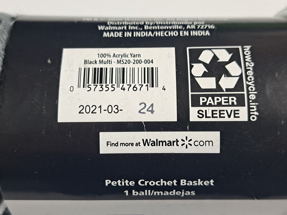 Mainstays Crochet Thread Medium 4 100% Acrylic Black Multi 285 yd Ball