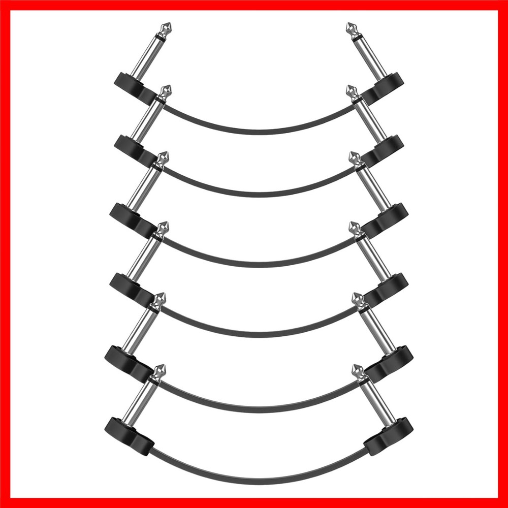 6 Pack Guitar Patch Cables, 5 Inch, 1/4" TS Right Angle Guitar Cable, Low Profil