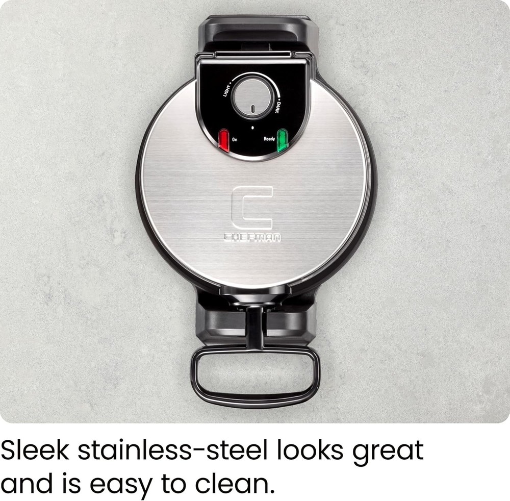 Mess-Free Waffles: 180° Rotating Non-Stick Waffle Iron with Adjustable Timer