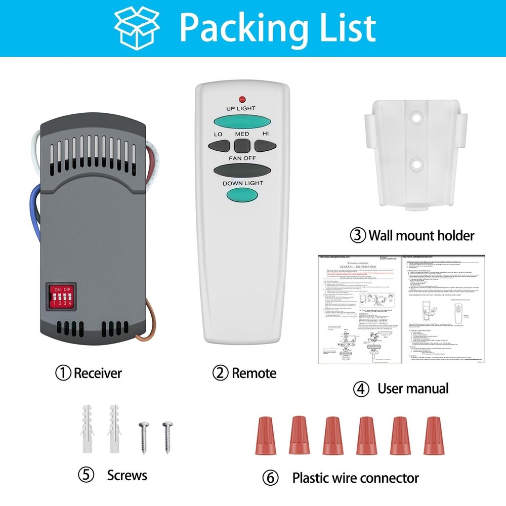 Ceiling Fan Remote Control Kit with Up Down Light, Replacement for Hampton Bay