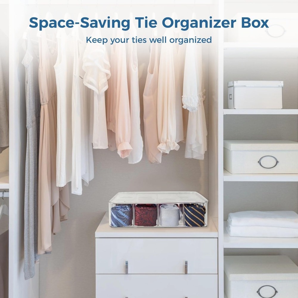 Varku Tie Organizer Box, 12-Cell Clear Tie Rack Organizer, Stackable Tie Disp...