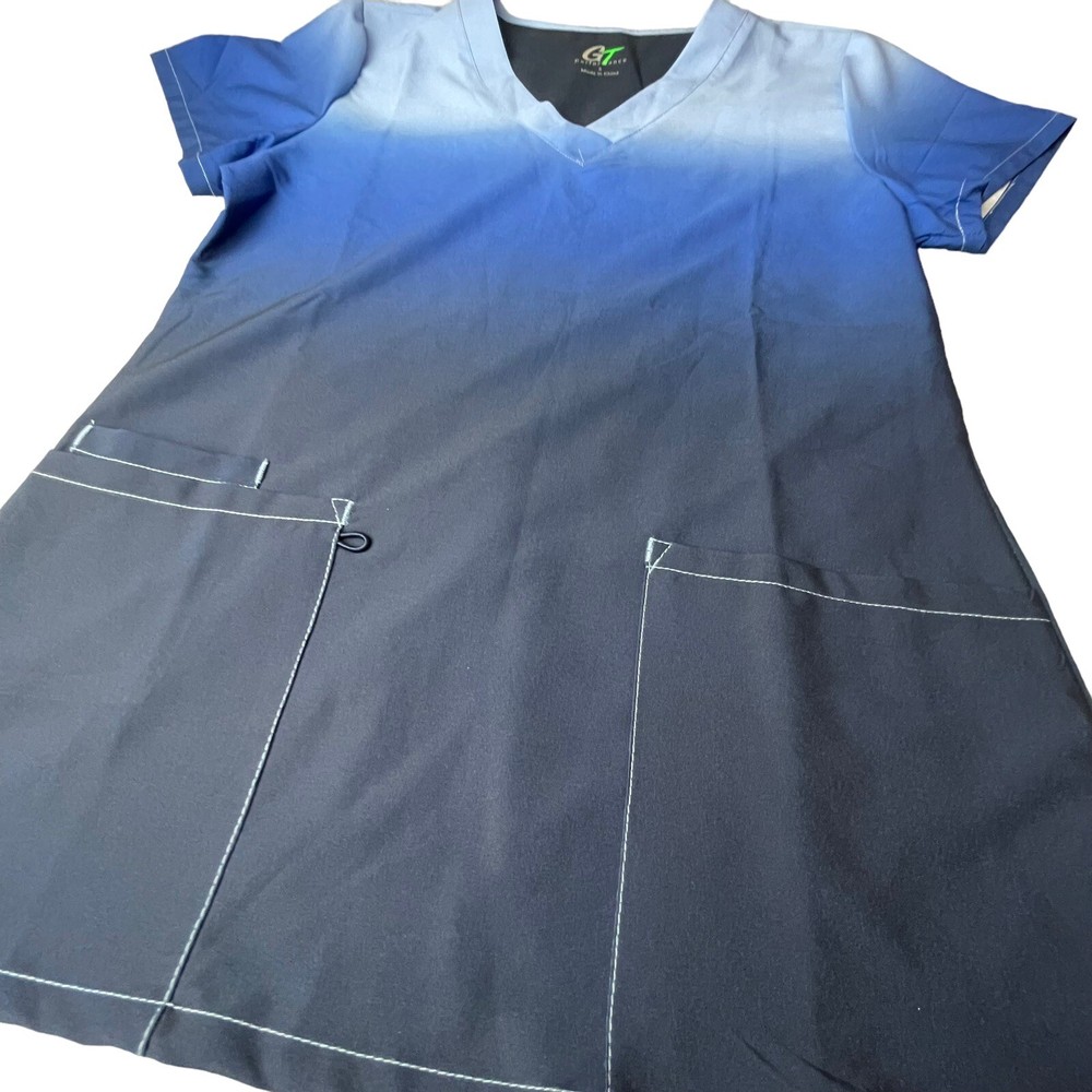 GT Performance Womans Lightweight Short Sleeve Blue Scrub Top Size Small