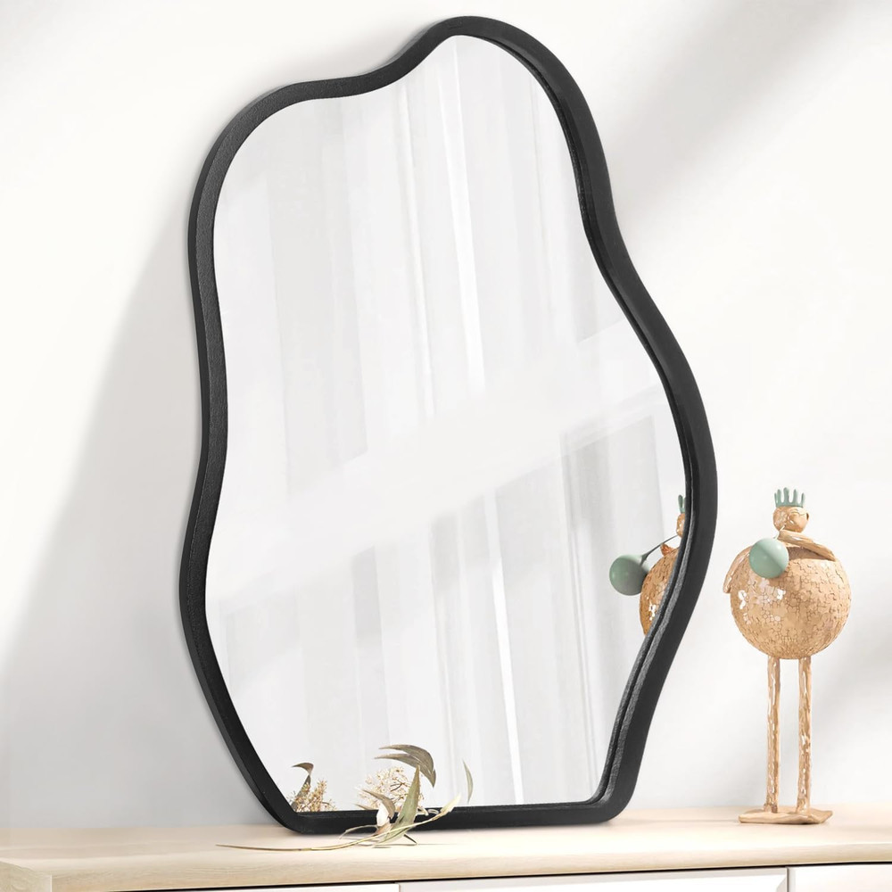 Asymmetrical Wood Frame Mirrors for Wall Oval Hanging Mirror Unique Irregular Mo