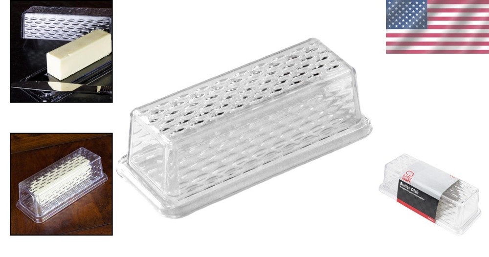 Modern Rectangular Butter Dish - 7-Inch Clear Plastic with Crystal-Like Cover