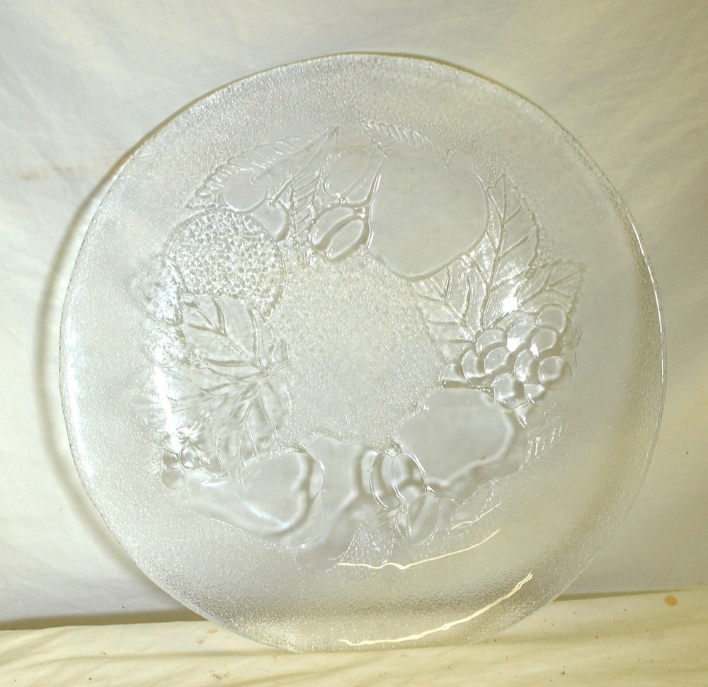Clear Textured Round Platter Fruit Designs