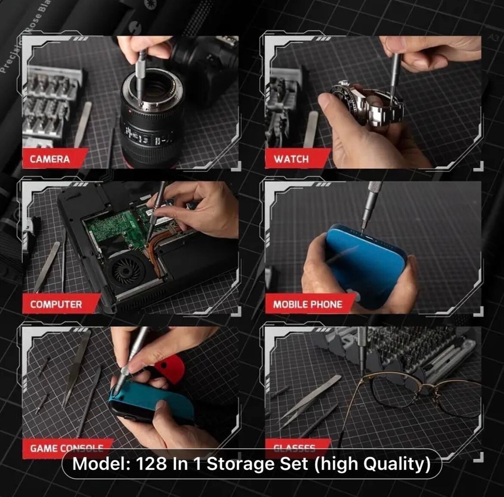 128 in 1 Precision Screwdriver Set Magnetic Bit Kit Multi-Function Stainless