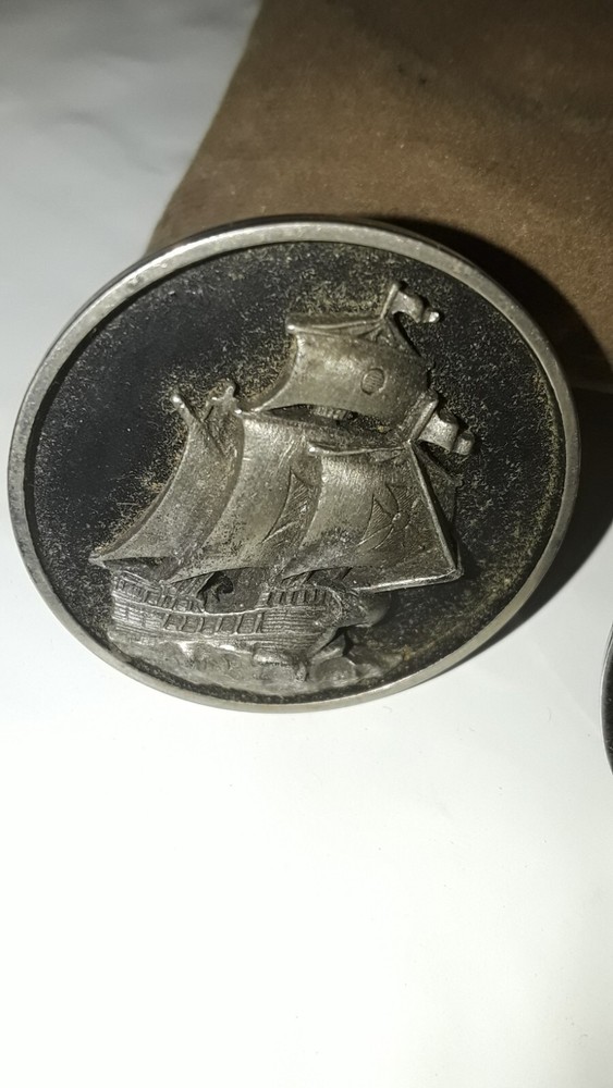 Vintage Tall Ship Cufflinks With Pouch
