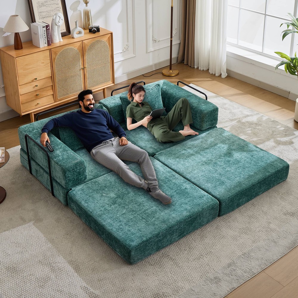 Convertible Fold Out Sleeper Sofa Bed, Floor Couch Loveseats w/Fixed-Shape Frame