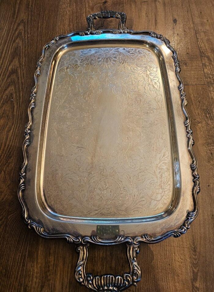 ONEIDA SilverPlate Serving Tray Handles Ornate Footed