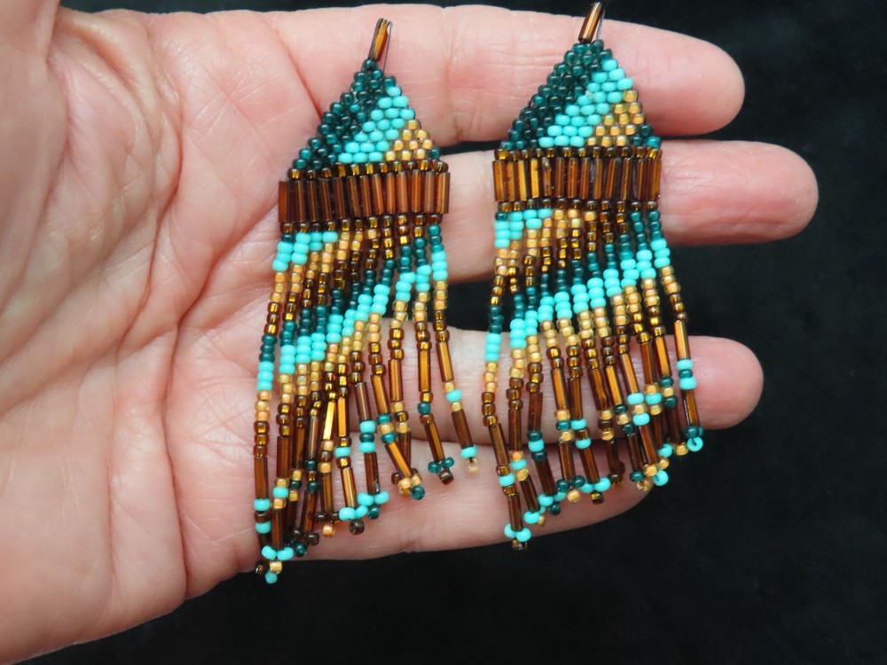 Vintage Handmade Multi Seed Bead Strand Earrings CLIP