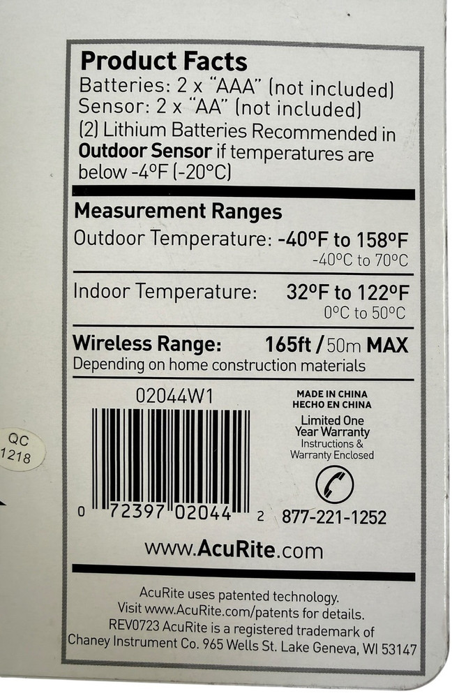 AcuRite Wireless Indoor Outdoor Digital Temperature Thermometer Clock & Memory