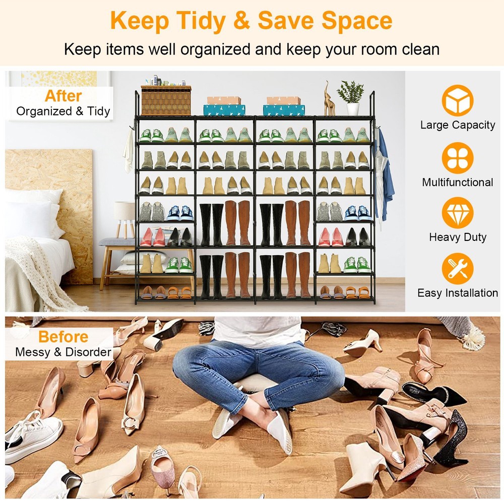 8-Tier Metal Shoe Rack Shelf Adjustable Entryway Stackable Storage Organizer