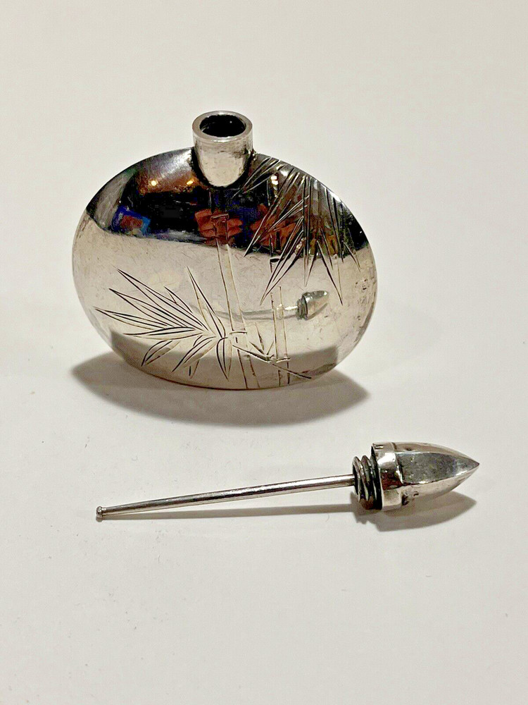 950 Silver Miniature Perfume Bottle Chased Work 13.4 Grams