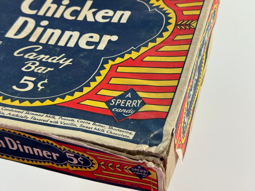 RARE 1920's Original Chicken Dinner Candy Bar 5 cent BOX nice see pics