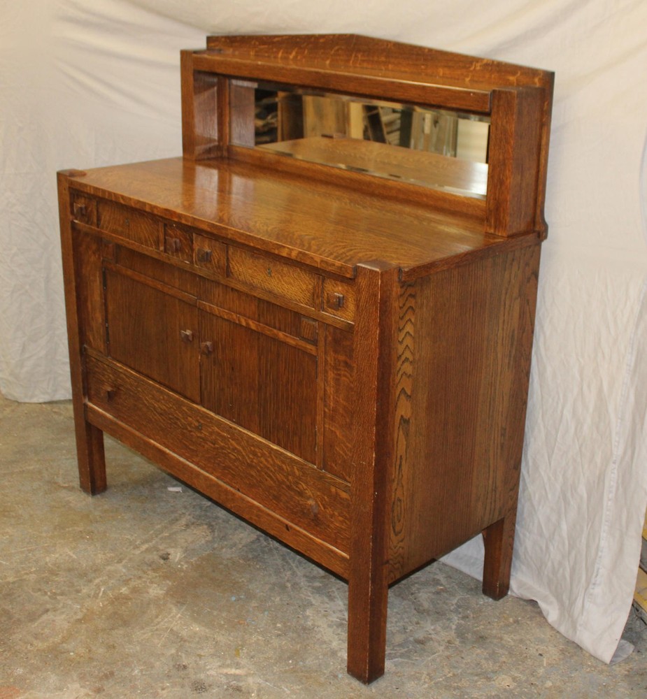 Antique Arts & Crafts Mission Oak Sideboard Buffet