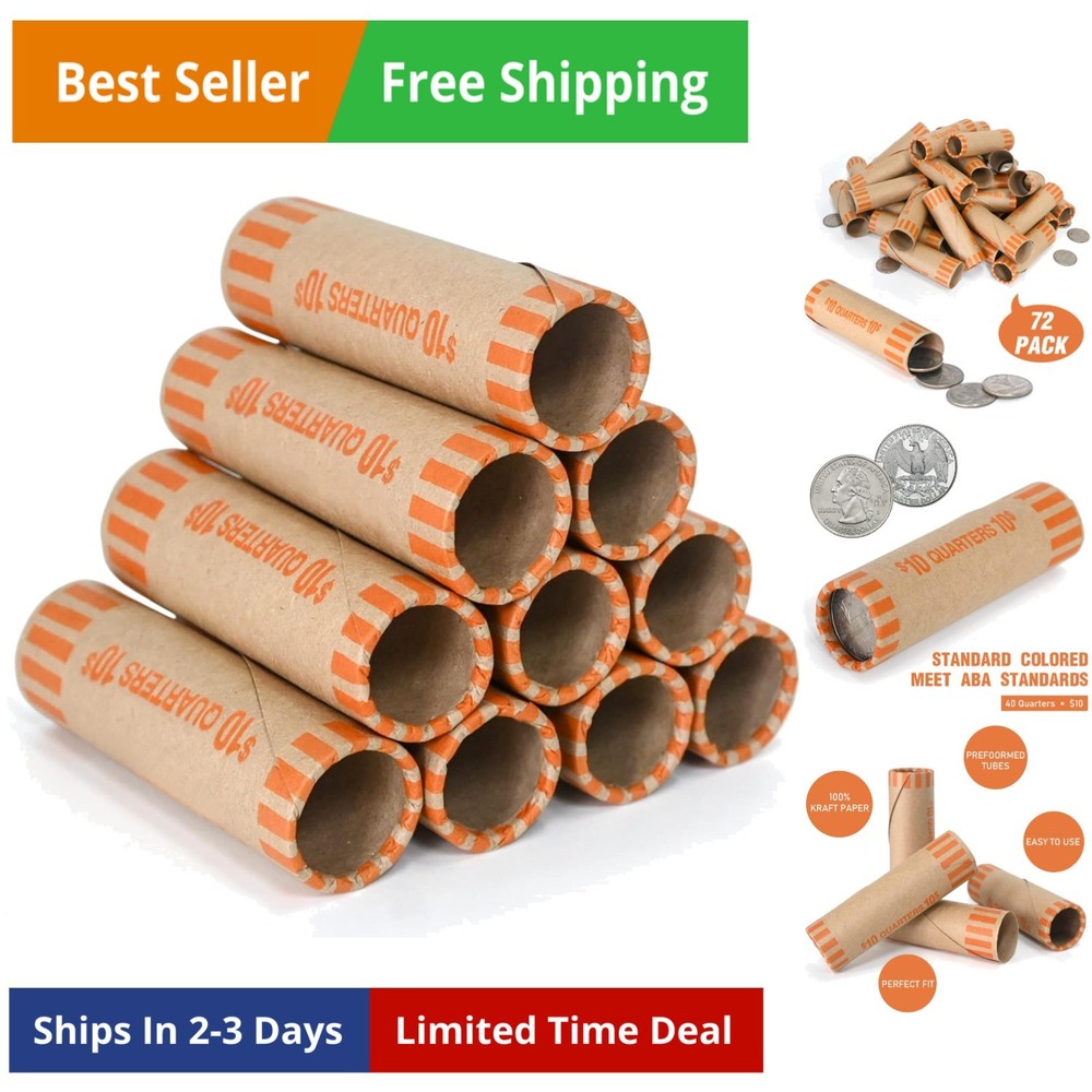 72 PCS Preformed Coin Wrappers Rolls-Quarters
