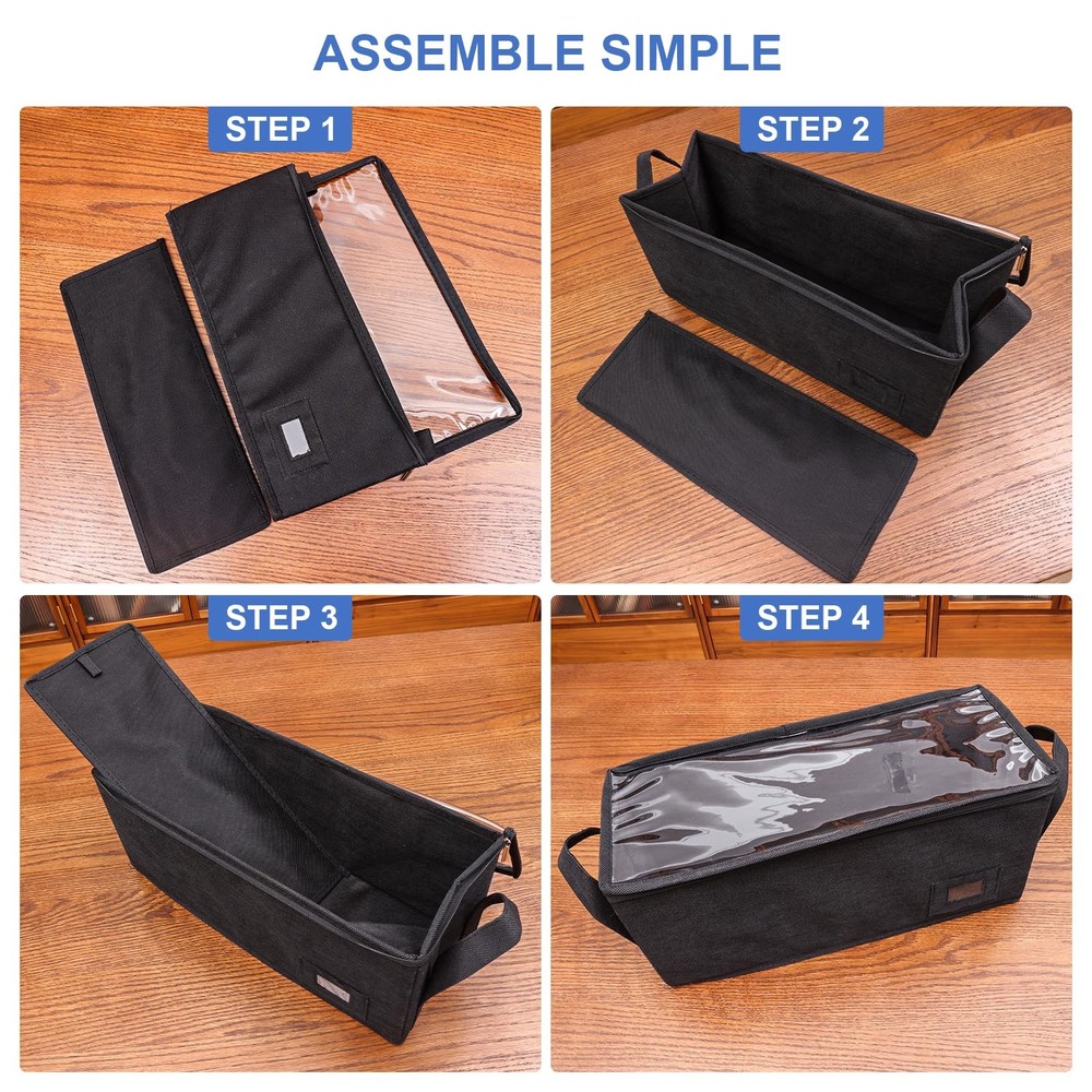 CD Case Holder with Handles and Clear Lid, 4-Pack Black – CD Storage Box with...