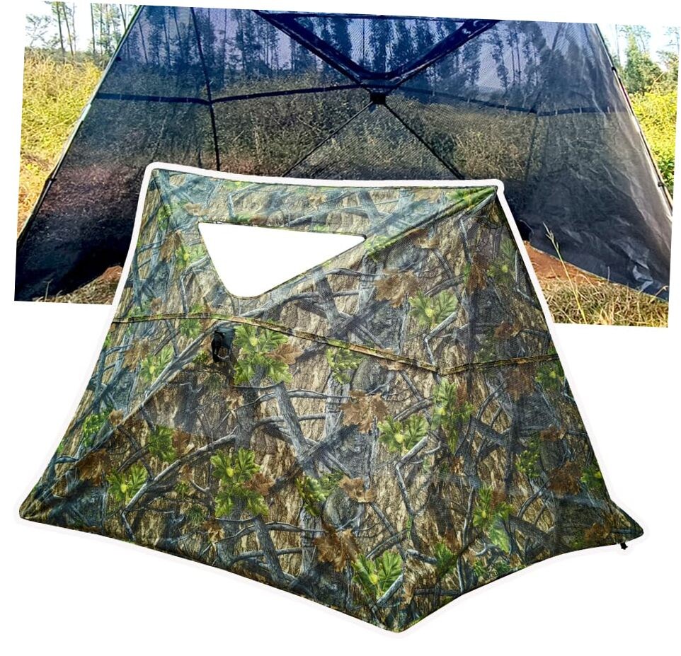 3-Panel See-Through Ground Blind with Adjustable Side Panels for Deer Turkey