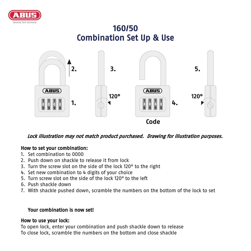 ABUS 160 50 High Security 4 Dial Resettable Chrome Combination Lock