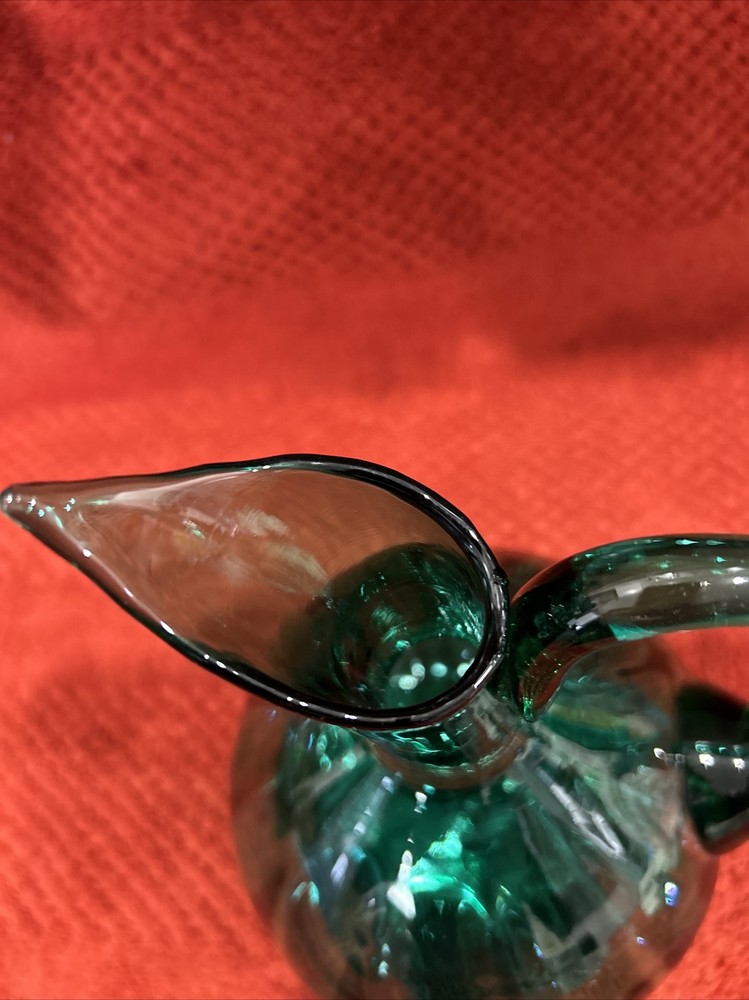 Studio art class pitcher applied handle bluish green