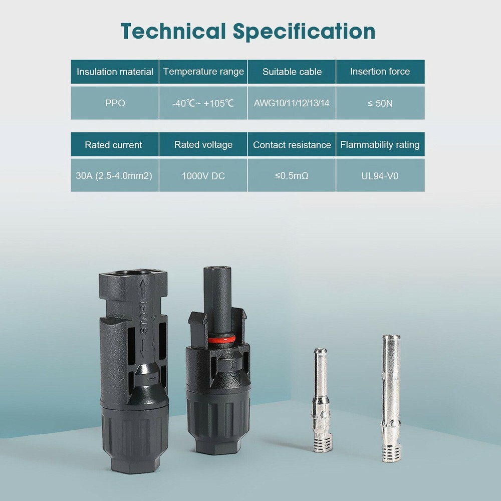 20Pcs Solar Cable Connectors 4mm-6mm 30Amp Waterproof Solar Panel Wire Joiners