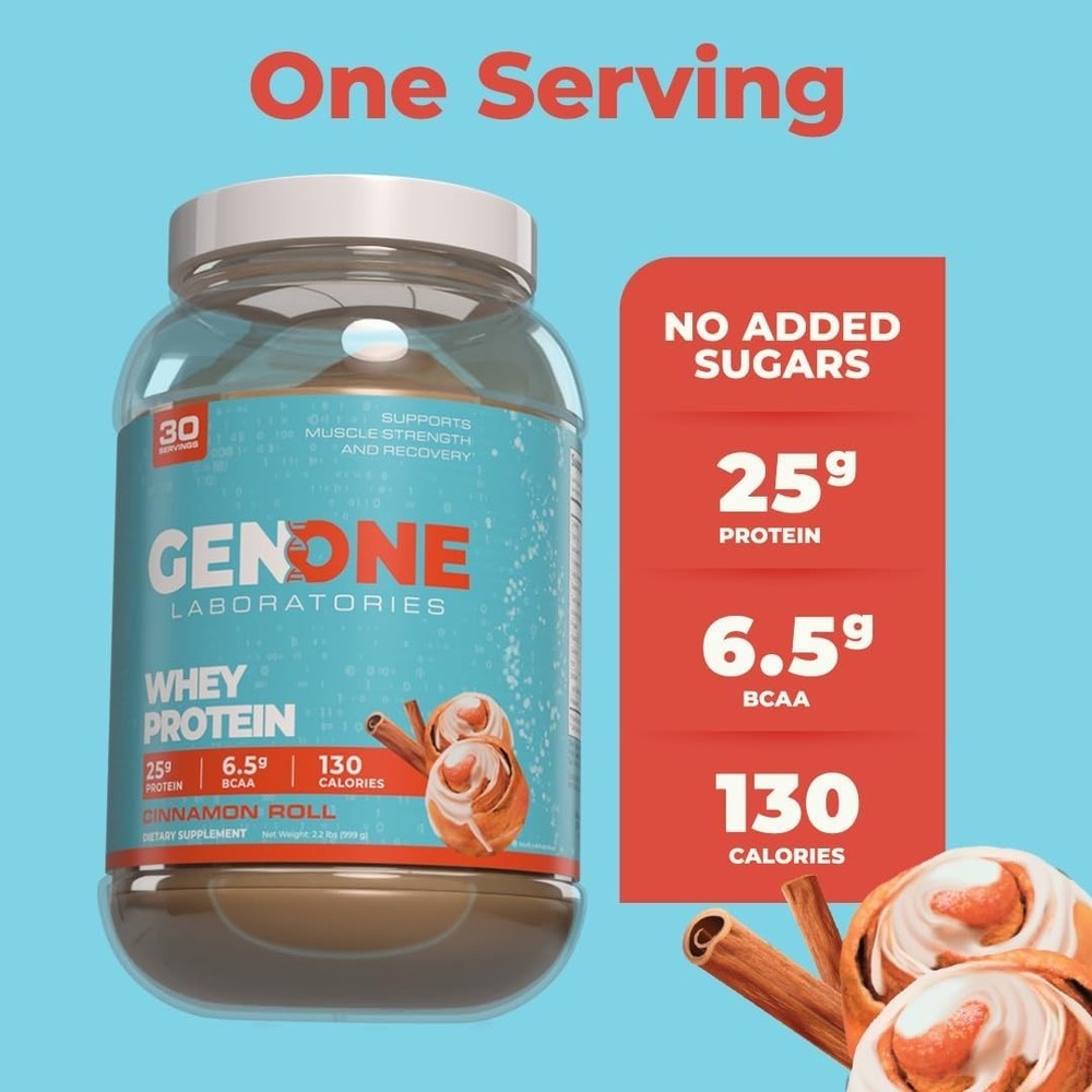 GenOne Whey Protein Powder Isolate, 25g Plant Based Protein Cinnamon Roll 2.2 LB