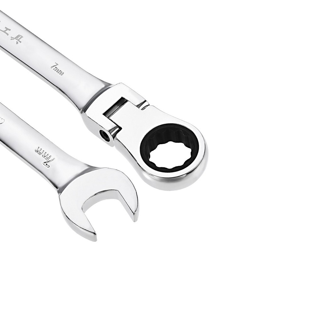 7mm Flex-Head Ratcheting Combination Wrench 72 Teeth 12 Point Box End