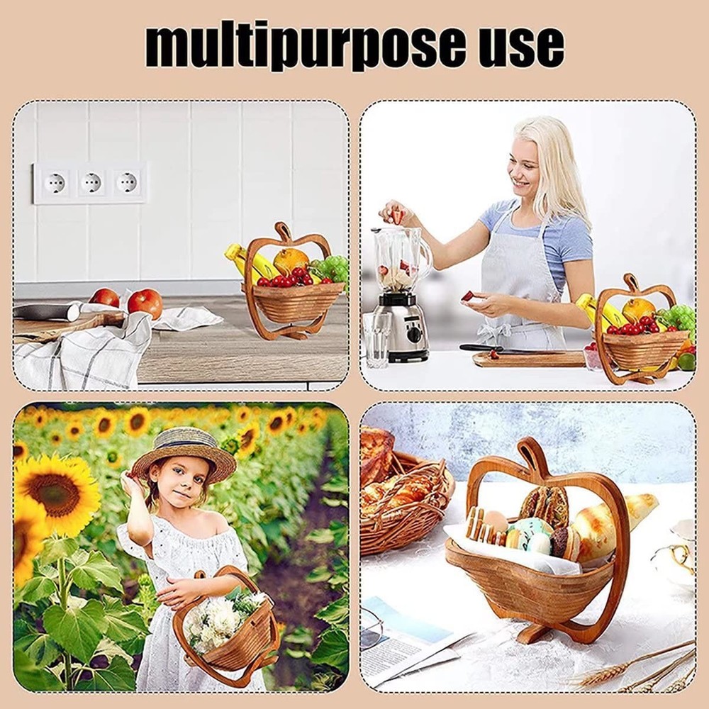 Foldable Dried Fruit Basket Apple Shaped Collapsible Bread Nuts Baskets Candy...