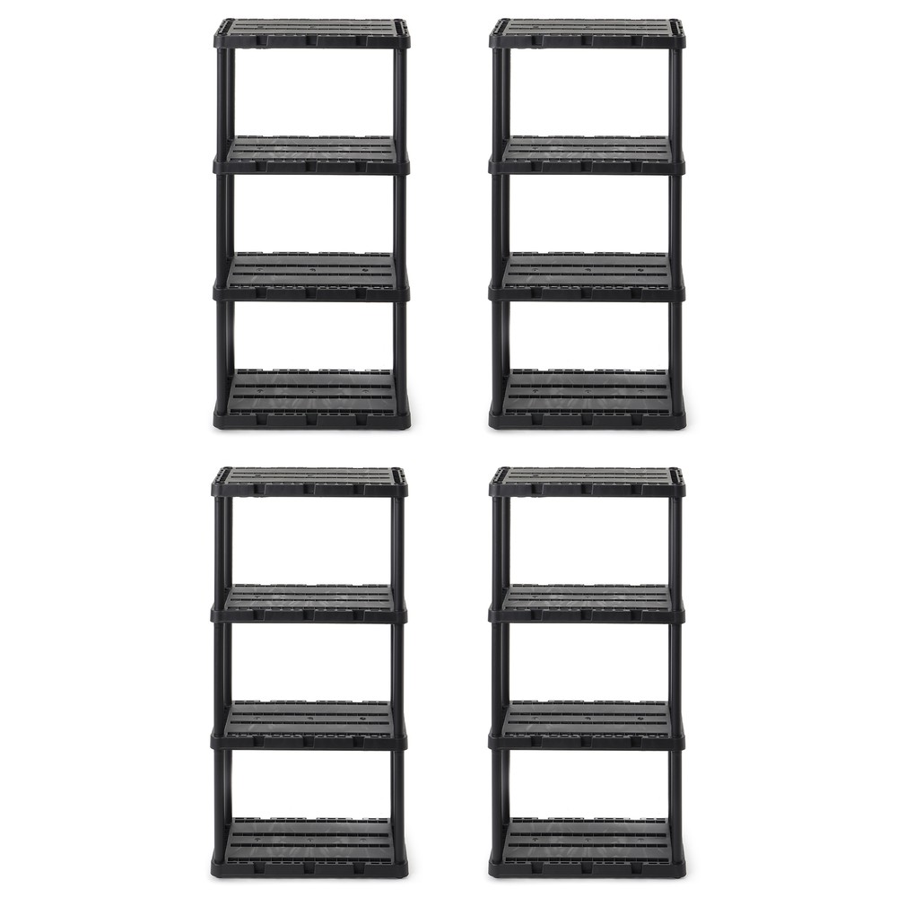 Gracious Living 4 Shelf Knect-A-Shelf Solid Light Duty Storage Unit, Black 4 Pck