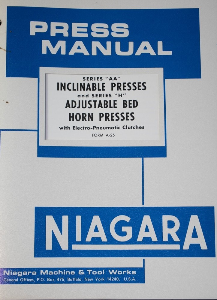 Niagara AA & H Press Operators & Parts Manual