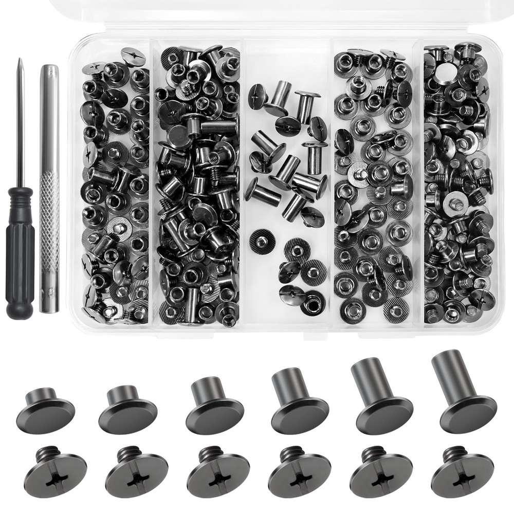 122 Pack Snap Button Kit, 6 Sizes Chicago Screws 122 Gunmetal Black