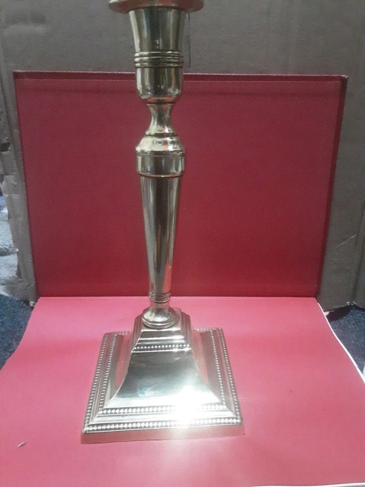 Vintage Silver Plated Candlestick Beaded Square Base Restored Display Piece