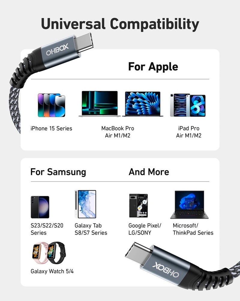 USB C to C Cable 60W [2Pack 6FT], Type C Fast Charging 6FT, Grey